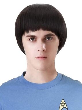 2 Short Black Luffy Cosplay Wig-80s Outfit For Men Synthetic Bowl Cut Mushroom